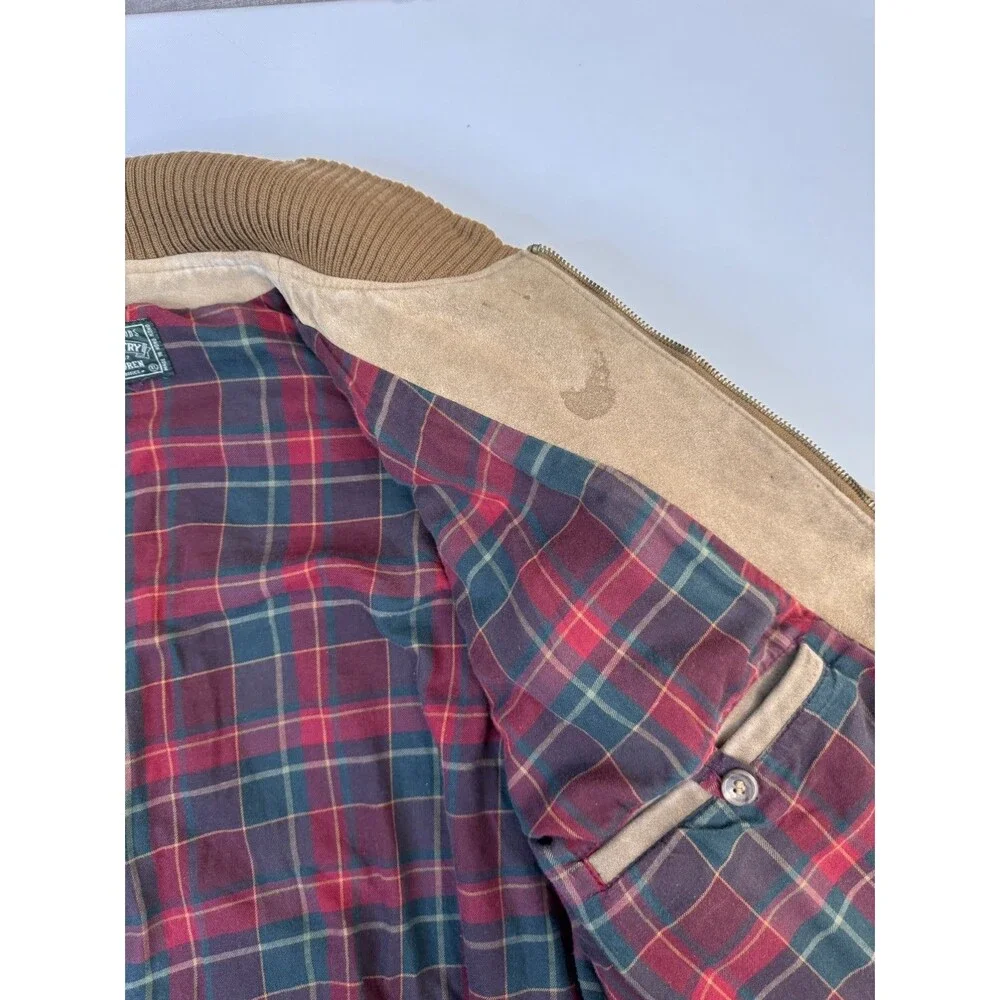 Vintage Polo Country Ralph Lauren Suede Flight Jacket Plaid Lined DISTRESSED XL